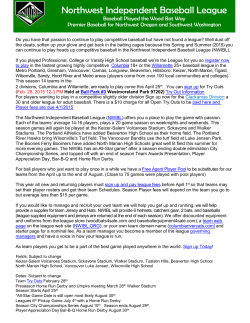 NWIBL Season Information Letter - Northwest Independent Baseball