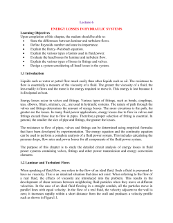 Lecture 6 ENERGY LOSSES IN HYDRAULIC SYSTEMS Learning