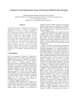 A Method for Early Requirements Triage and Selection Utilizing
