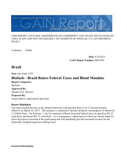 Biofuels - Brazil Raises Federal Taxes and Blend Mandate