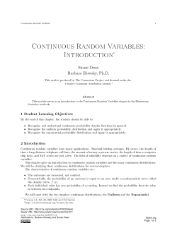 Continuous Random Variables: Introduction&lowast;