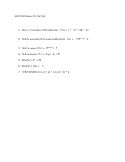Math 1310 Review 2 for the Final: 1. Given x