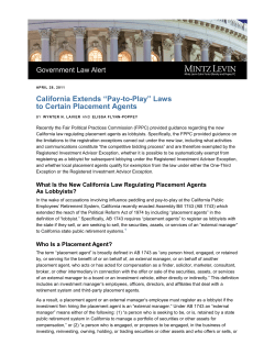 California Extends “Pay-to-Play” Laws to Certain Placement Agents