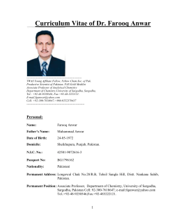 Curriculum Vitae of Dr. Farooq Anwar