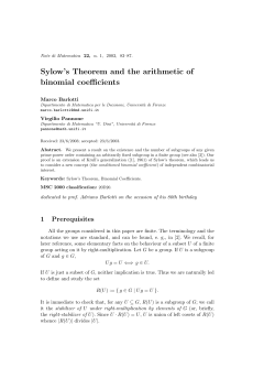 Sylow`s Theorem and the arithmetic of binomial coefficients