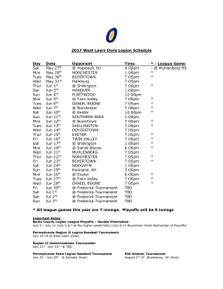 2017 West Lawn Owls Legion Schedule Day Date