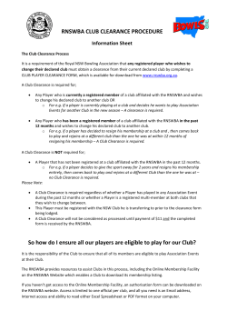 RNSWBA CLUB CLEARANCE PROCEDURE So how
