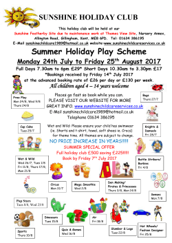Holiday Club Sunshine Summer 2017 Bookin[...]