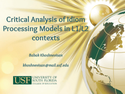 Critical Analysis of Idiom Processing Models in L1/L2 contexts