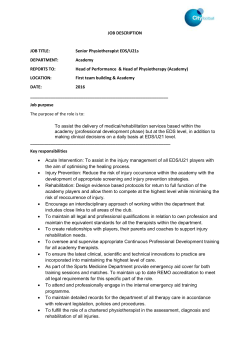 JOB DESCRIPTION JOB TITLE: Senior Physiotherapist EDS/U21s
