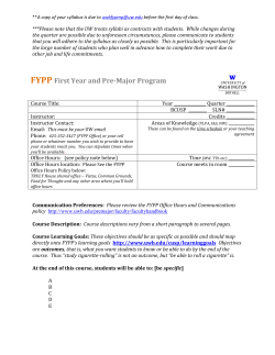 FYPP First Year and Pre-Major Program