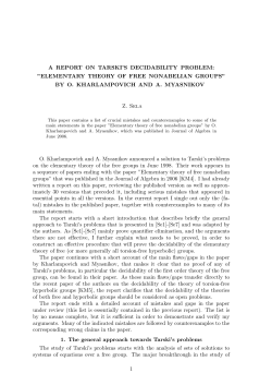 a report on tarski`s decidability problem