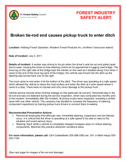 Broken tie-rod end causes pickup truck to enter ditch