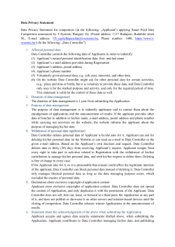 Data Privacy Statement Data Privacy Statement for competitors