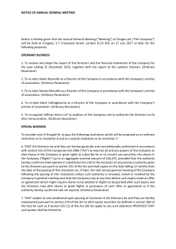 NOTICE OF ANNUAL GENERAL MEETING Notice is hereby given
