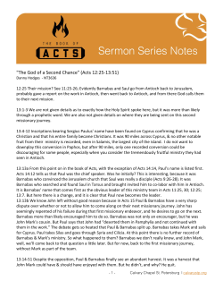 "The God of a Second Chance" (Acts 12:25-13:51)
