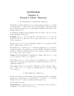 MATH10040 Chapter 5: Fermat`s `Little` Theorem