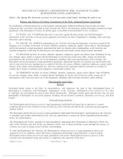 RELEASE OF LIABILITY, ASSUMPTION OF RISK, WAIVER OF