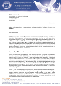 Eucolait letter to Commissioner Andriukaitis on Italian mandatory