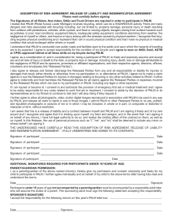 ASSUMPTION OF RISK AGREEMENT, RELEASE