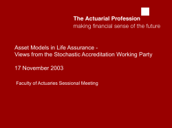 Asset models in life assurance. Views from the Stochastic
