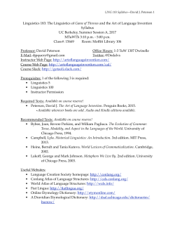 Linguistics 183: The Linguistics of Game of