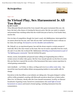 Sexual Harassment in Online Gaming Stirs Anger
