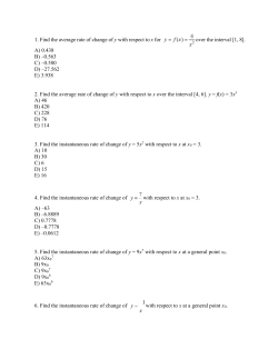 1. Find the average rate of change of y with respect to x for over the