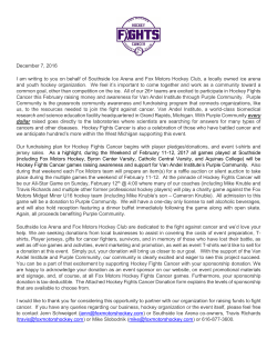 December 7, 2016 I am writing to you on behalf of Southside Ice