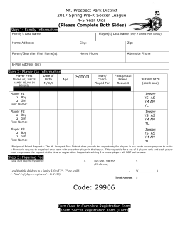 2017 Pre-K Soccer League Registration Form