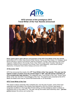 AITO winners of the prestigious 2015 Travel Writer of the Year