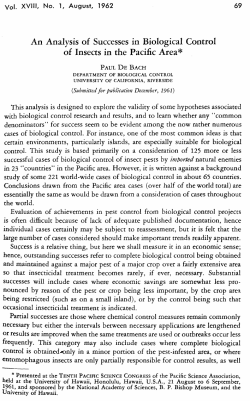 An Analysis of Successes in Biological Control of Insects