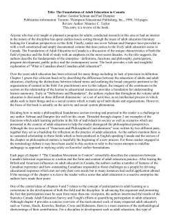 Title: The Foundations of Adult Education in Canada Author: Gordon