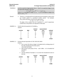 L021: Rosen, 4.2 Integer Representation and Algorithms