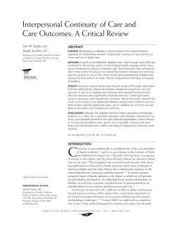 Interpersonal Continuity of Care and Care Outcomes: A Critical