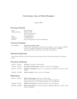 Curriculum vitae of D&aacute;vid Kop&aacute;nyi Personal Details Current Position