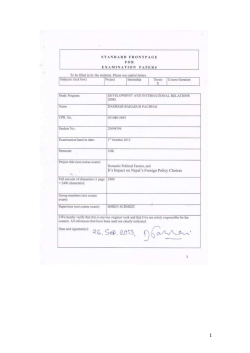 Domestic Factors and Nepalese Foreign Policy