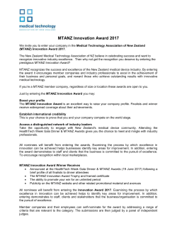 MTANZ Innovation Award 2017 We invite you to enter your company