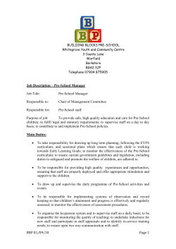 Job Description &ndash; Pre-School Supervisor