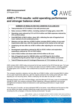 AWE`s FY16 results: solid operating performance and stronger