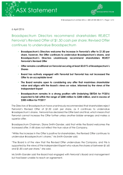 BRS Directors Recommend Shareholders Reject Revised Offer