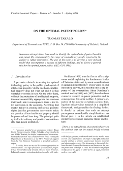 ON THE OPTIMAL PATENT POLICY* TUOMAS TAKALO 1