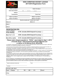 KIDS CHRISTIAN HOCKEY LEAGUE 2017/2018 Registration Form