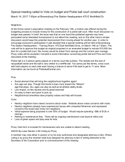 Special meeting called to Vote on budget and Pickle ball court