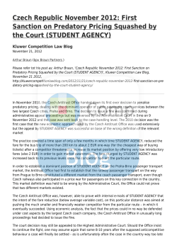 Czech Republic November 2012: First Sanction on Predatory