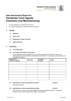 Data assessment report for vertebrate toxic agents chemistry