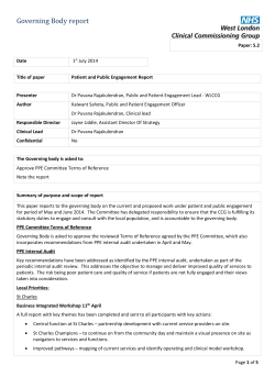 Governing Body report Paper: 5.2 Date 1st July 2014 Title of paper