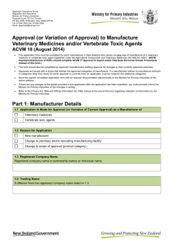 ACVM18 Approval to manufacture veterinary medicines and/or