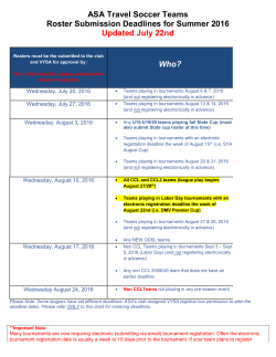 ASA Travel Soccer Teams Roster Submission Deadlines for