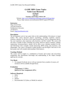 GAME 3899: Game Topics Game User Research